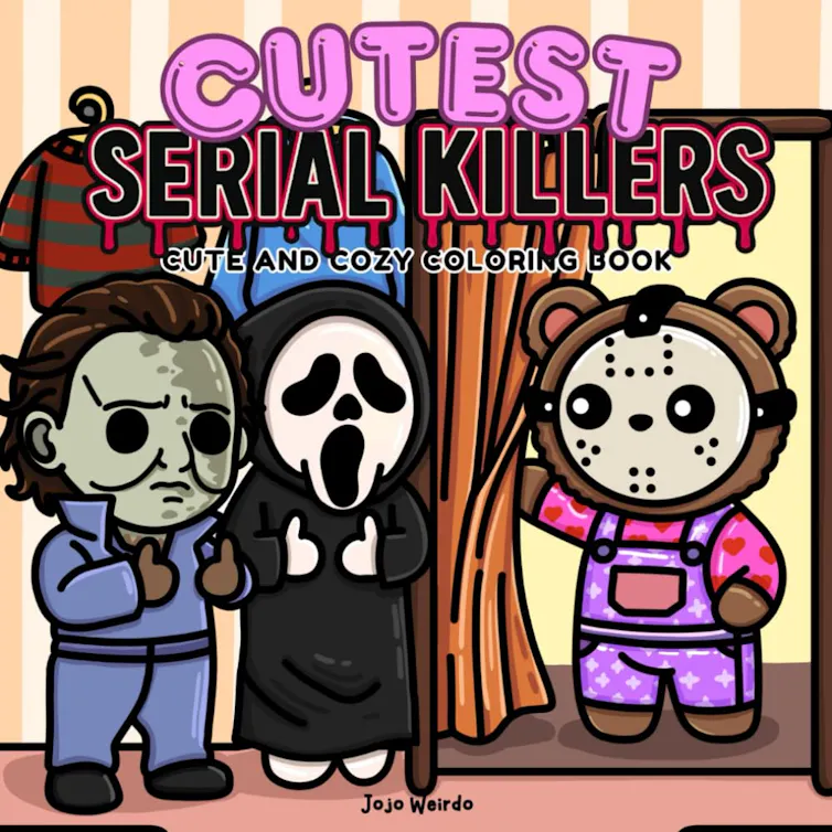book cover: Cutest Serial Killers – horror movie figures drawn in a childlike style